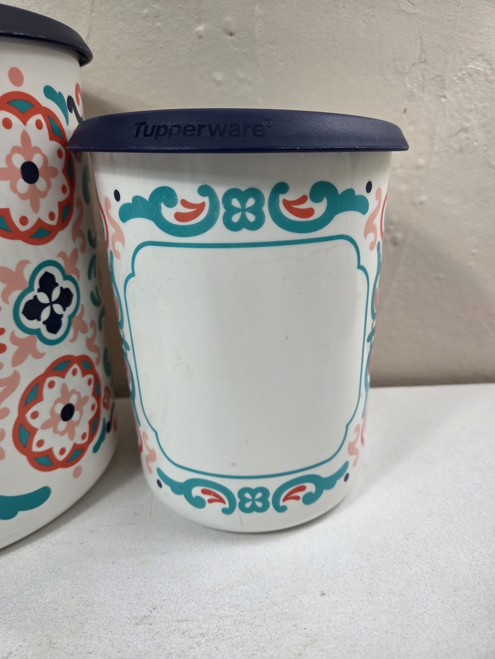 Tupperware Storage Canisters Blue Spanish Mediterranean Tiles Set Of 3 - Picture 4 of 11